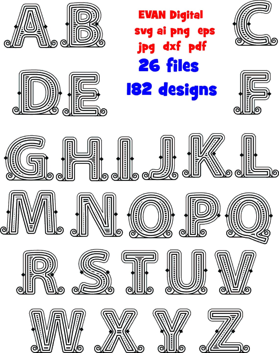 Alphabet Svg Ai Png Eps Dxf Pdf Jpg 2 Letter Svg Alphabet - Etsy