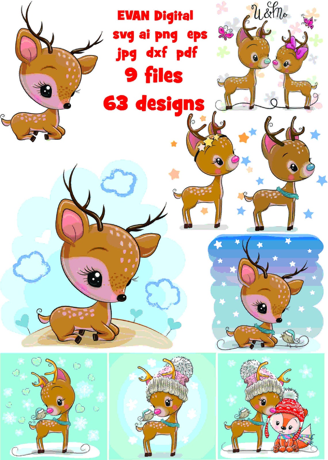 Cute Deer Svg Ai Png Eps Dxf Pdf Jpg Baby Deer Svg Deer Svg Gift Decor ...