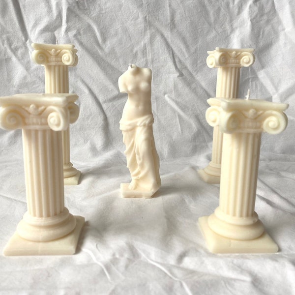Griechische Säule, Roman Greek Column, ästhetisch | Handgemachte Kerzen aus Rapswachs: im 2 Stück Set erhältlich (große und kleine Säule)