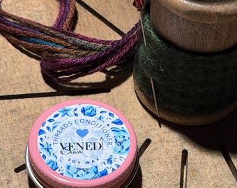 TRÅDVAX - Trådförbättrare - Trådglansförbättrare för broderi, korsstygn, nålsömnad eller sömnad tillverkad av sojavax (burk: rosa)