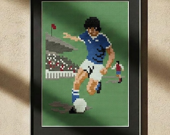 Retro Soccer Cross Stitch Pattern, Football Player Pixel Art, Vintage Sports, Digital Download