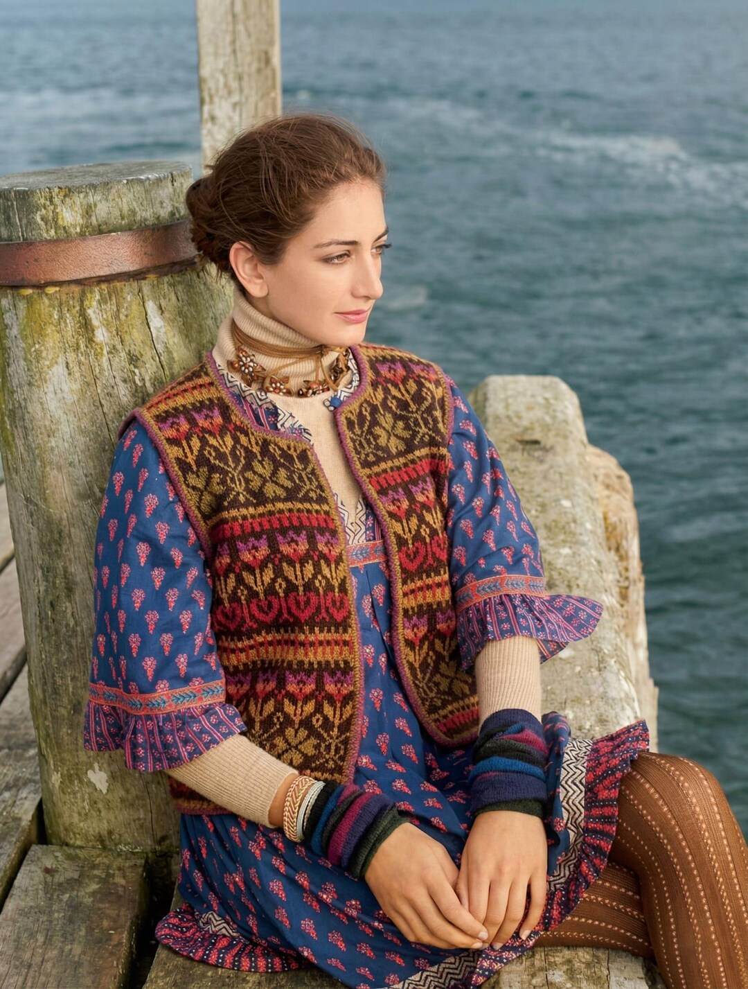 Vintage Tulip Motif Vest Knitting Pattern PDF | Colorwork Knit Vest ...