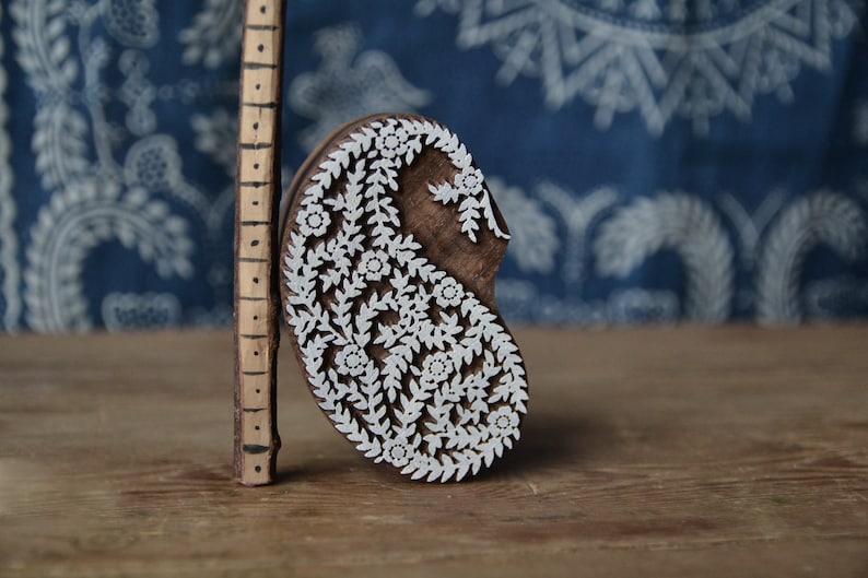 Textile Handmade Ethnic Crafts Pottery Cards Print Making Gift Idea. Paisley Ornament Pattern Wooden Stamp For Block Printing Leather