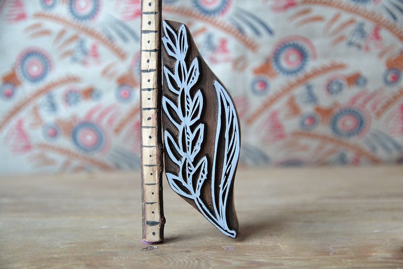 Handmade Ethnic Crafts Cards Print Making Spikelet Wooden Stamp For Block Printing Leather Gift Idea. Textile Pottery