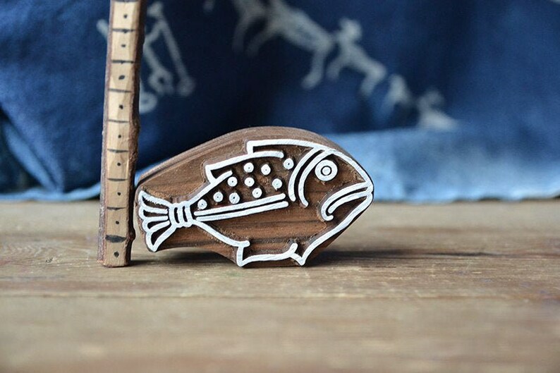 Textile Leather Fish Wooden Stamp For Block Printing Pottery Cards Print Making Gift Idea. Handmade Ethnic Crafts