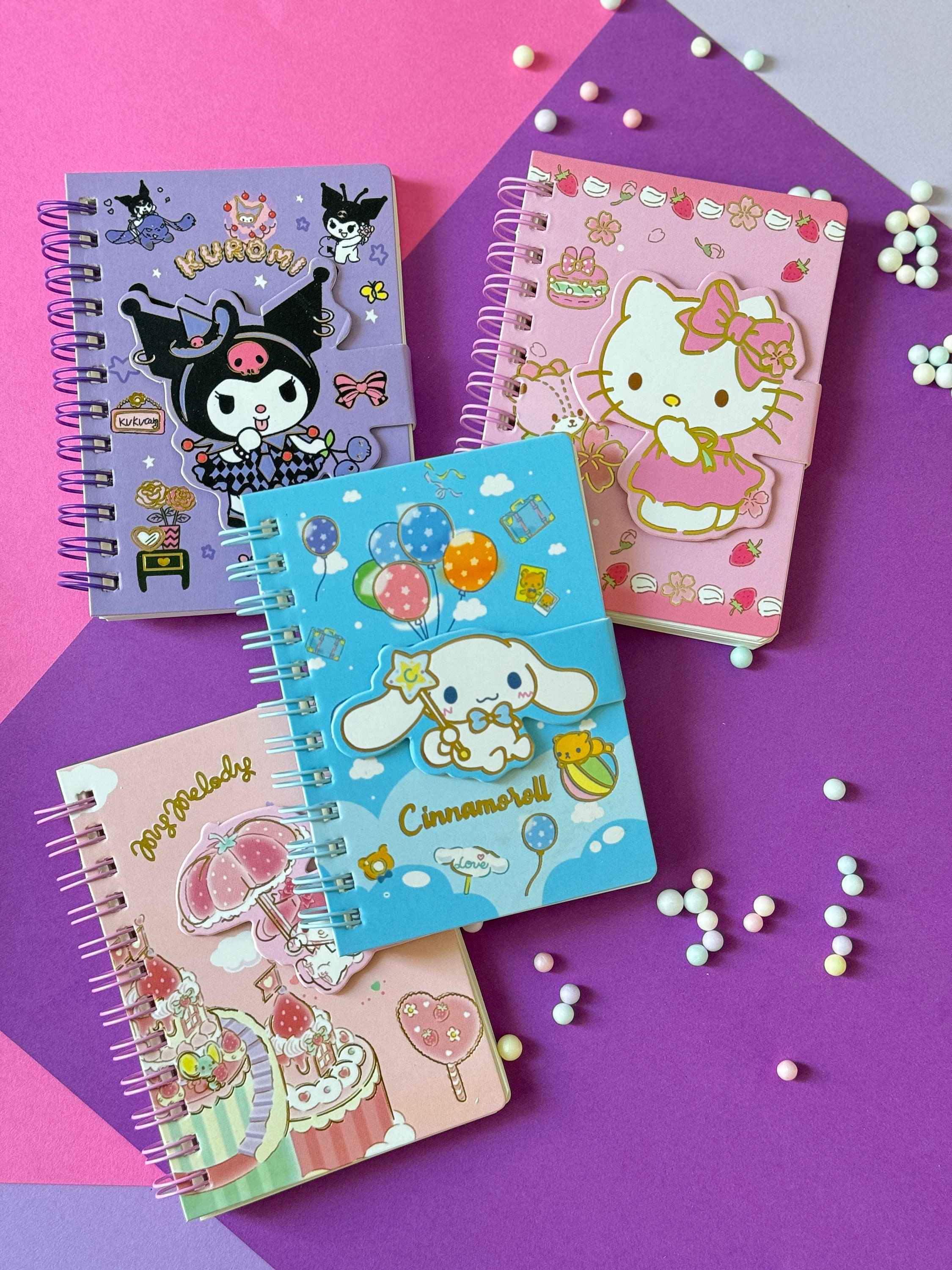 Spiral Pocket Notebook Paper Kawaii, Hello Kitty, Kuromi