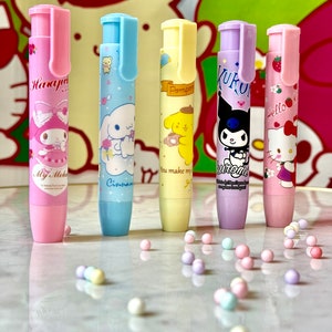 Conjunto de 5 borrachas retráteis de personagens Kawaii, Kuromi, Cinnamoroll, Hello Kitty, My Melody, Pompompurin, borracha de lápis, presentes para meninos e meninas