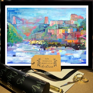 Regalo de Navidad en Bristol, Puente colgante de Clifton, Impresión de Bristol, Impresión navideña de Bristol, Regalo de Navidad en Bristol, Amigo secreto de Bristol