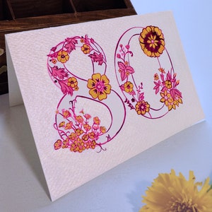 Cartão de aniversário de 80 anos pintado à mão para ela, 80, cartão personalizado pintado à mão