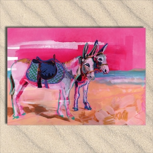 Carte d’anniversaire d’âne, carte d’âne de bord de mer, carte de vœux d’une peinture originale, carte de bord de mer vintage, carte côtière, carte d’amant d’âne,