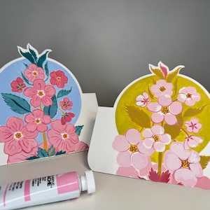 Biglietto di auguri dipinto a mano con fiori primaverili – Biglietto floreale in piedi 3D – Colori personalizzati – Ecologico, ricordo unico
