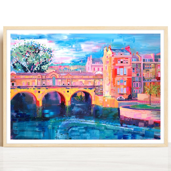 Bath Print van Pulteney Bridge, Bath Engeland, van een origineel schilderij, British Fine Artist