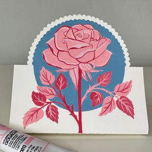 Cartão de felicitações de rosas pintadas à mão – Cartão floral 3D em pé – Cores personalizadas – Presente de lembrança exclusivo e ecológico