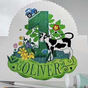 Cartão de aniversário infantil pintado à mão | Lembrança pop-up personalizada | Tema de fazenda | Cartão de luxo ecológico | Feito à mão no Reino Unido | Wild One