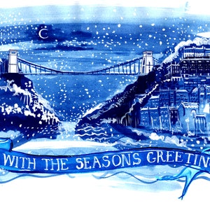 Cartão de Natal de Bristol, Bristol Snow, Ponte Suspensa de Clifton, Cartão de Natal Especial de Bristol, Cartão de Natal do Artista de Bristol
