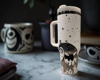 40oz white mirrored plated nightmare b4 Christmas inspired laser engraved insulated tumbler!