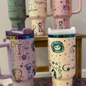 40oz and 20oz custom engraved insulated tumbler with handle and stainless Steele straw !