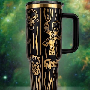 Tree G R O O T insulated custom laser engraved 40oz tumbler with handle and straw !