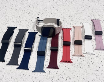 Magnetyczny pasek do zegarka Apple Watch: regulowany silikonowy pasek, seria 1-8, SE i Ultra