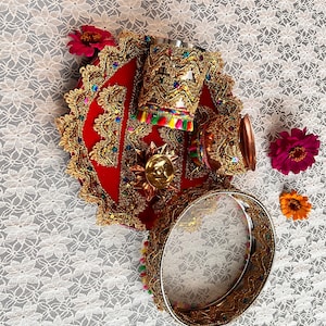 Karwachauth Thali Set,Red  Karwachauth Thaal, Pooja Thaal, Karva Chauth Pooja Set|Channi Glass Lota Diya |Karvachauth Daughter-in-law gift