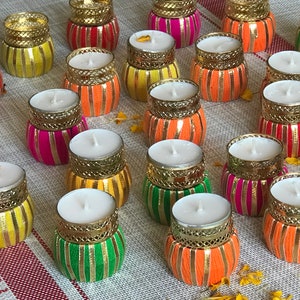 Set of 5 Indian Tea Light Candle Holder, Festive Home Decor,Pooja Housewarming Henna Haldi Mehandi Wedding Decoration, Return Gift