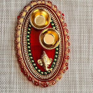 Diwali favor bulk Decorative Acrylic Ganesha pooja platter haldi kumkum holder  Corporate Wedding Favor Roli Chawal Indian  Gift