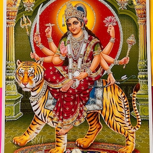 Navdurga photo print,Durga mata picture, Sheravali Mata silver glitter Pic 1-(11* 9Inches), Pic 2 (16*12 inches), picture 3 (16*12 inches)
