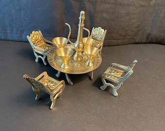 Diwali gift Indian gift Rajasthani Antique Brass Dining Table Chair set, Maharaja Set, Home decor, Unique gift, vintage gift handcrafted.