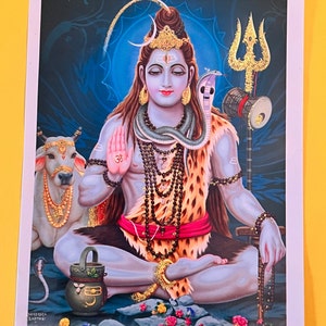 Shiv Ji in Dhyan mudra, Shankar bhagwan ji with nandi photo print (5.25 inches by 7 inches)