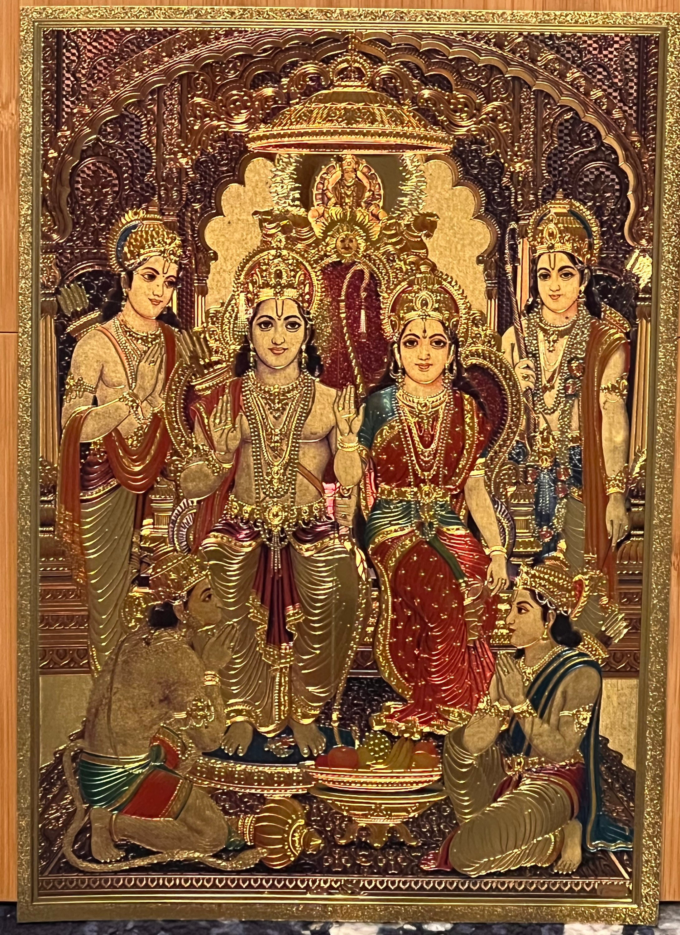 Shree Ram Darbar Digitaldruck-Flagge – Große Flagge Mit Ram, Sita, Lakshman, Hanuman, Aus Seidensatin, Ca. 89x63 Cm, Für Tempel, Hausdach & Fahrzeuge