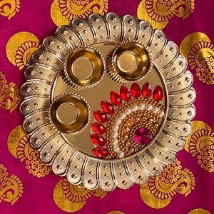 Diwali Acrylic pooja plate with haldi kumkum holder, Indian Pooja Wedding & Party Favors,Roli Chawal Platter Henna Charger plate Gift