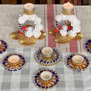 Diwali Special Set of 8 Indian Tea Light Candle Holder, Pink Festive Home Decor,Poojas Housewarming Henna Wedding Decoration, Return Gift