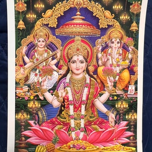 Diwali pooja, Lakshmi ji/Ganesh Ji/Saraswati Ji/Photo Print/Picture/Poster  (5.75X 7.75 inch),