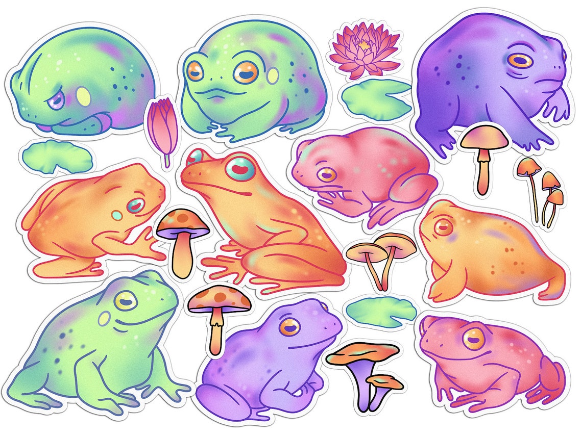 Funny frogs sticker vinyl sheet frog painting decal bundle Etsy