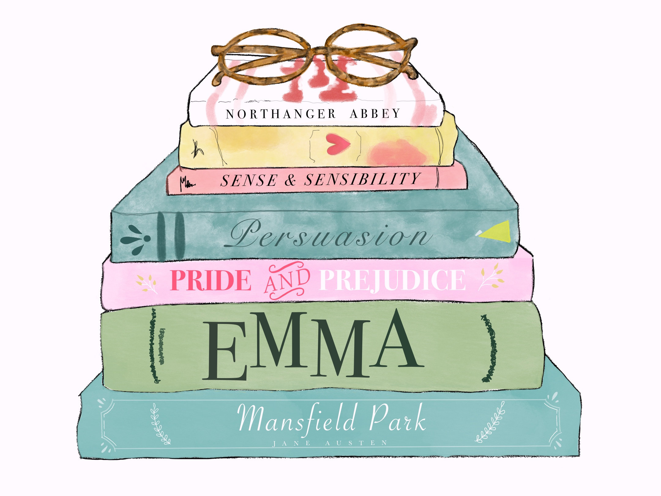DIGITAL DOWNLOAD Art Print Jane Austen Book Stack cute Wall Etsy