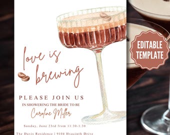 Espresso Martini Love is Brewing Bridal Shower Invite Editable Digital Template, A Tini Bit Closer to Happily Ever After, Printable Invite
