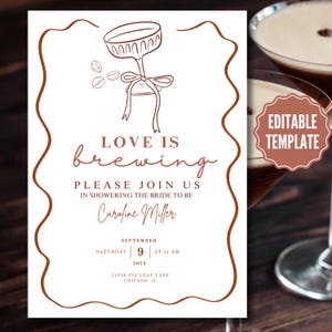 Espresso Martini Love is Brewing Bridal Shower Invite Editable Digital Template, A Tini Bit Closer to Happily Ever After, Printable Invite