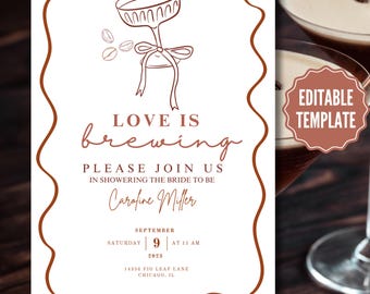 Espresso Martini Love is Brewing Bridal Shower Invite Editable Digital Template, A Tini Bit Closer to Happily Ever After, Printable Invite