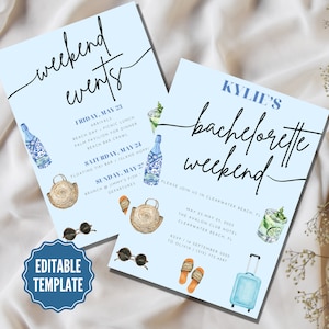 Hamptons Bachelorette Party Invitation, Blue Beach Bachelorette Invite + Itinerary, Blue and White Beachy Bach, Coastal Grandmother Bach Kit