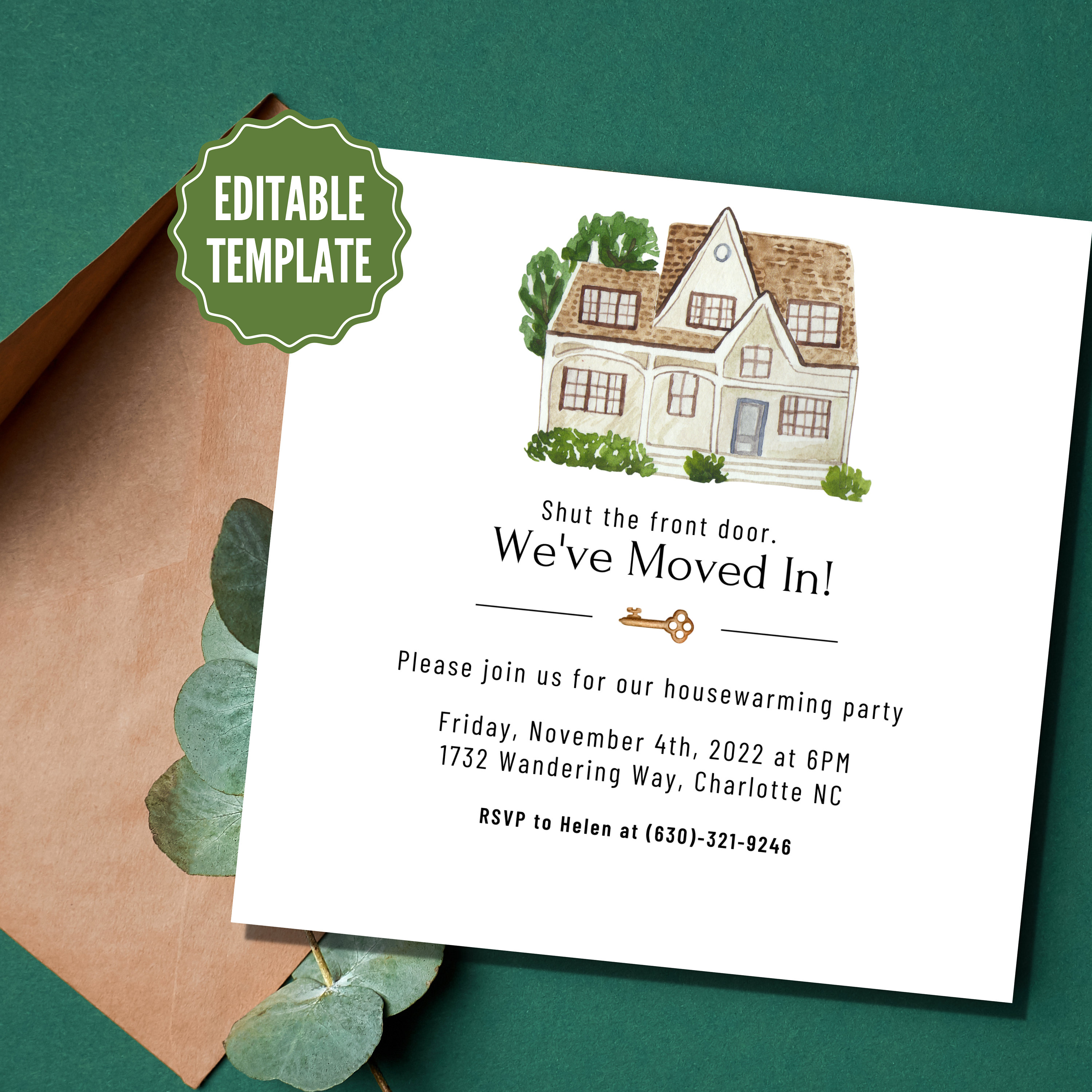Watercolor Housewarming Invite, Sage Green Housewarming Invite, Custom ...