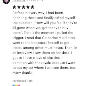 Puede incluir: Cinco estrellas de calificaci&oacute;n para un conjunto de libros de tapa dura de Puffin Classics. El autor de la rese&ntilde;a menciona que se inspir&oacute; para comprar los libros despu&eacute;s de ver a Catherine Middleton con ellos.