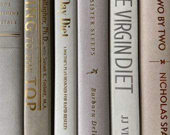 6 DECORATIVE WHITE GREY Books with a mere hint of lilacy/grey. Works Great in a White , Blush , Grey or Beige Room.