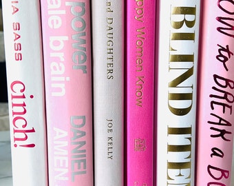6 PINK BOOKS: 6 COMBO Pink , Grey , White ...Great for Staging Shelf , Bookcase or Nightstand ...