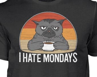 Katze Kaffee Shirt / Ich hasse Montage Shirt / I hate Mondays Shirt / Kaffeetrinker Shirt / Katzen Shirt im vintage Stil - Herren Shirt