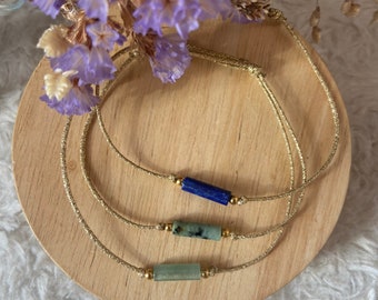 Adjustable bracelet with lapis lazuli, aventurine, and African turquoise