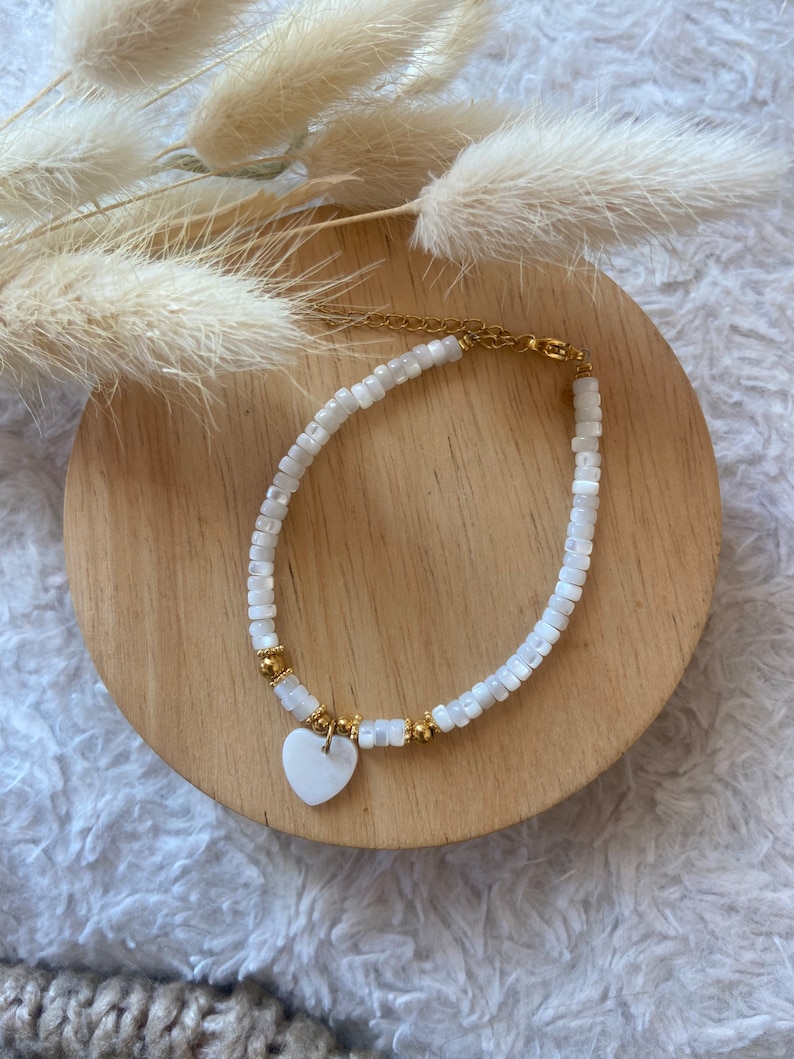 Bracelet perle nacre heishi ajustable image 9