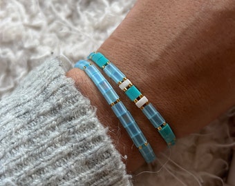 Duo de bracelets perle plate tila ajustable