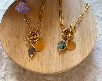 T-clasp necklace, labradorite, African turquoise