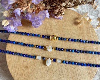 Bracelet ajustable perles lapis lazuli et nacre