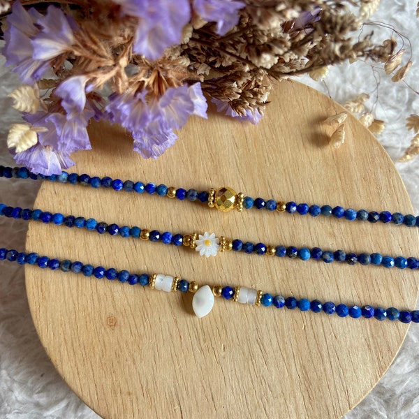 Bracelet ajustable perles lapis lazuli et nacre